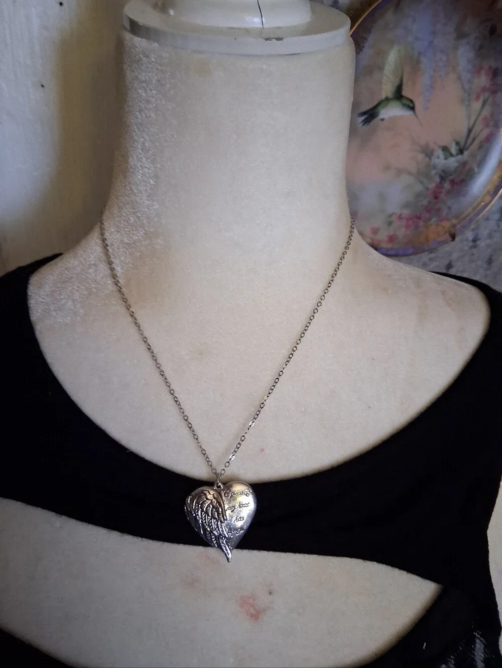 Silver Heart Wing Pendant Necklace - Inspirational Women Jewelry
